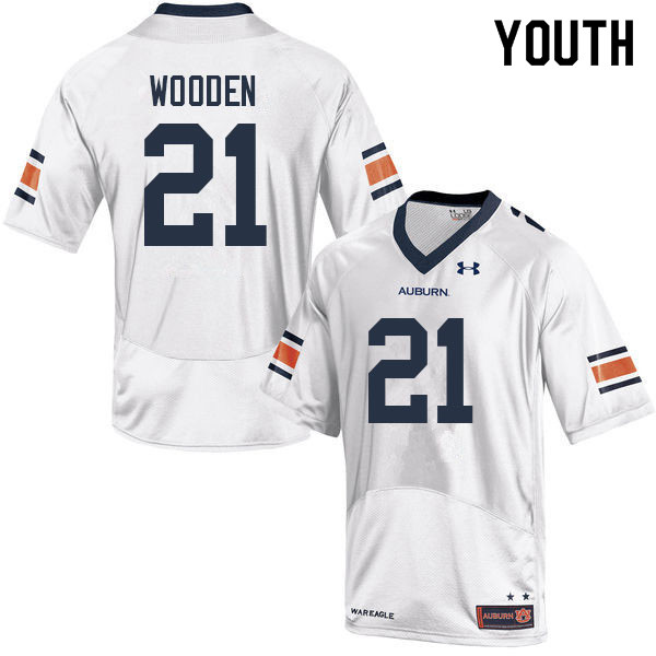 Youth #21 Caleb Wooden Auburn Tigers College Football Jerseys Sale-White - Click Image to Close